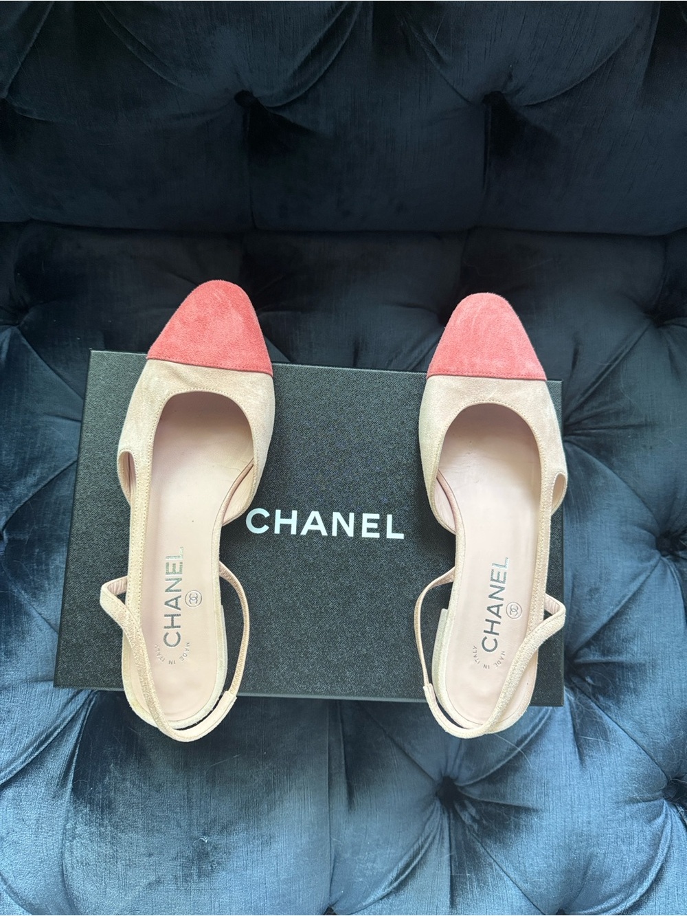 Channel sling backs pink and coral suede size 39